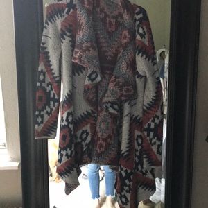 Red and blue cardigan